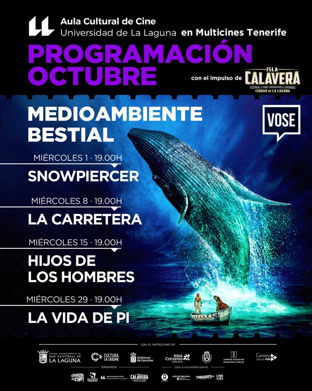 Ciclo de proyecciones Medioambiente Bestial, organizado por el Aula de Cine de la ULL, con el apoyo del Festival Isla Calavera.